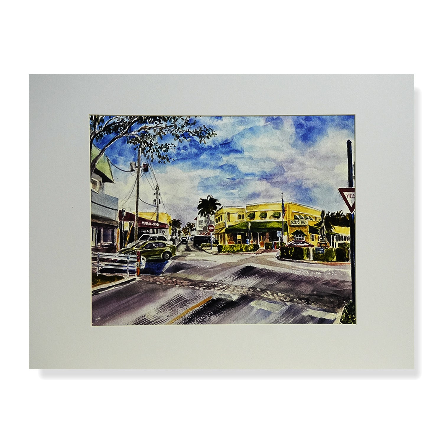 Watercolor painting of Haney Circle in downtown Stuart, Florida by Treasure Coast artist Don MacIntosh
