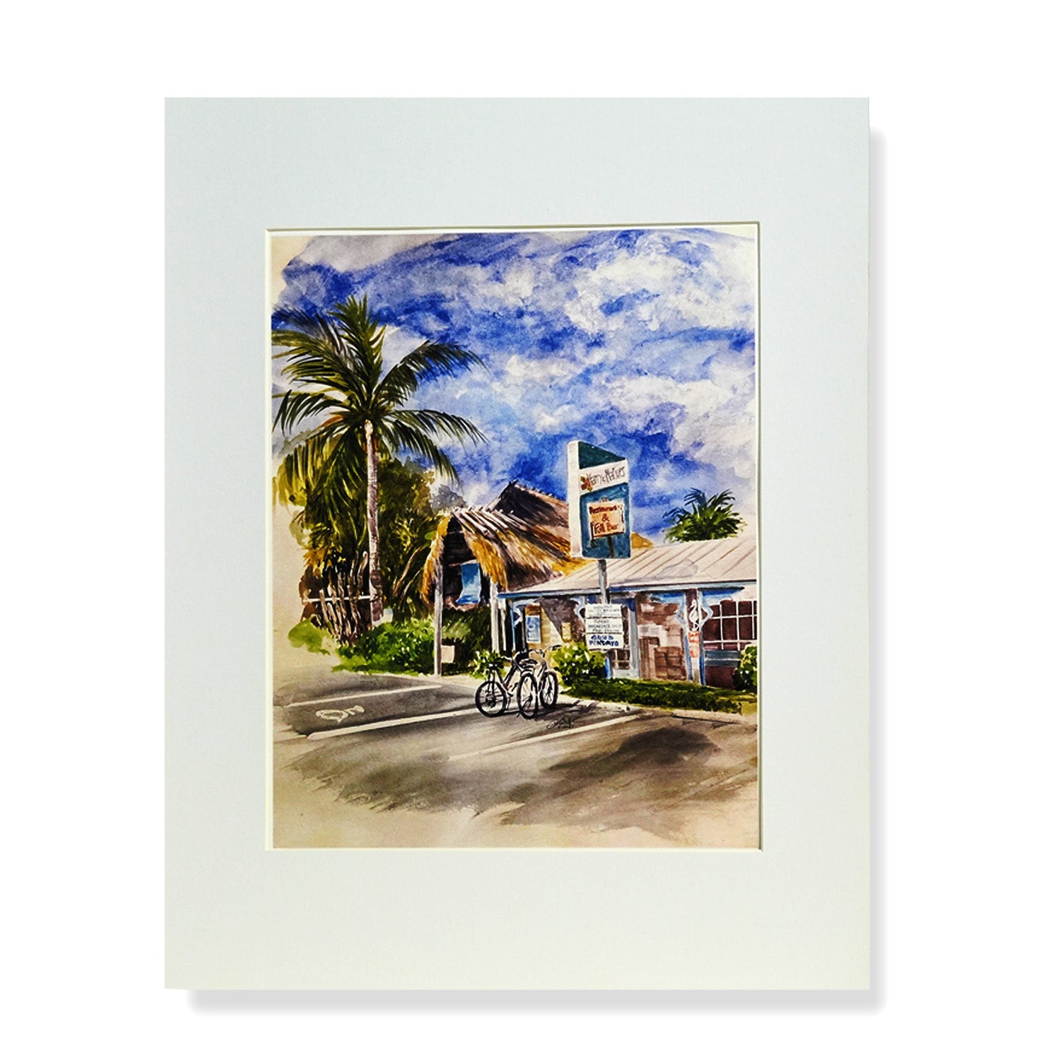 Watercolor painting of Harry and the Natives restaurant in Hobe Sound by Treasure Coast artist Don MacIntosh
