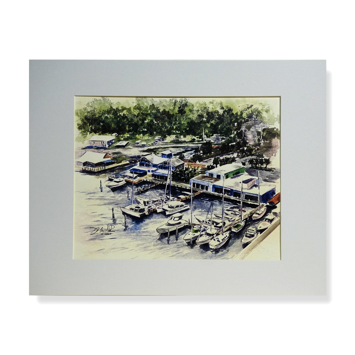 Watercolor painting of Manatee Pocket marina and fishing boats in Port Salerno by Treasure Coast artist Don MacIntosh
