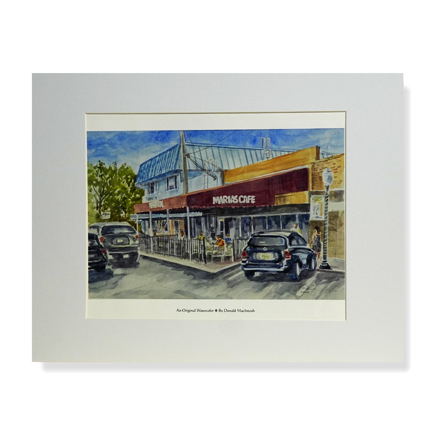 Watercolor painting of Maria’s Café in downtown Stuart, Florida by Treasure Coast artist Don MacIntosh
