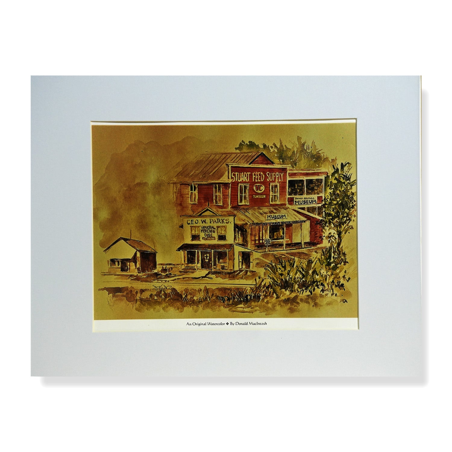 Watercolor painting of The Stuart Feed Store at Stuart Heritage Museum by Treasure Coast artist Don MacIntosh