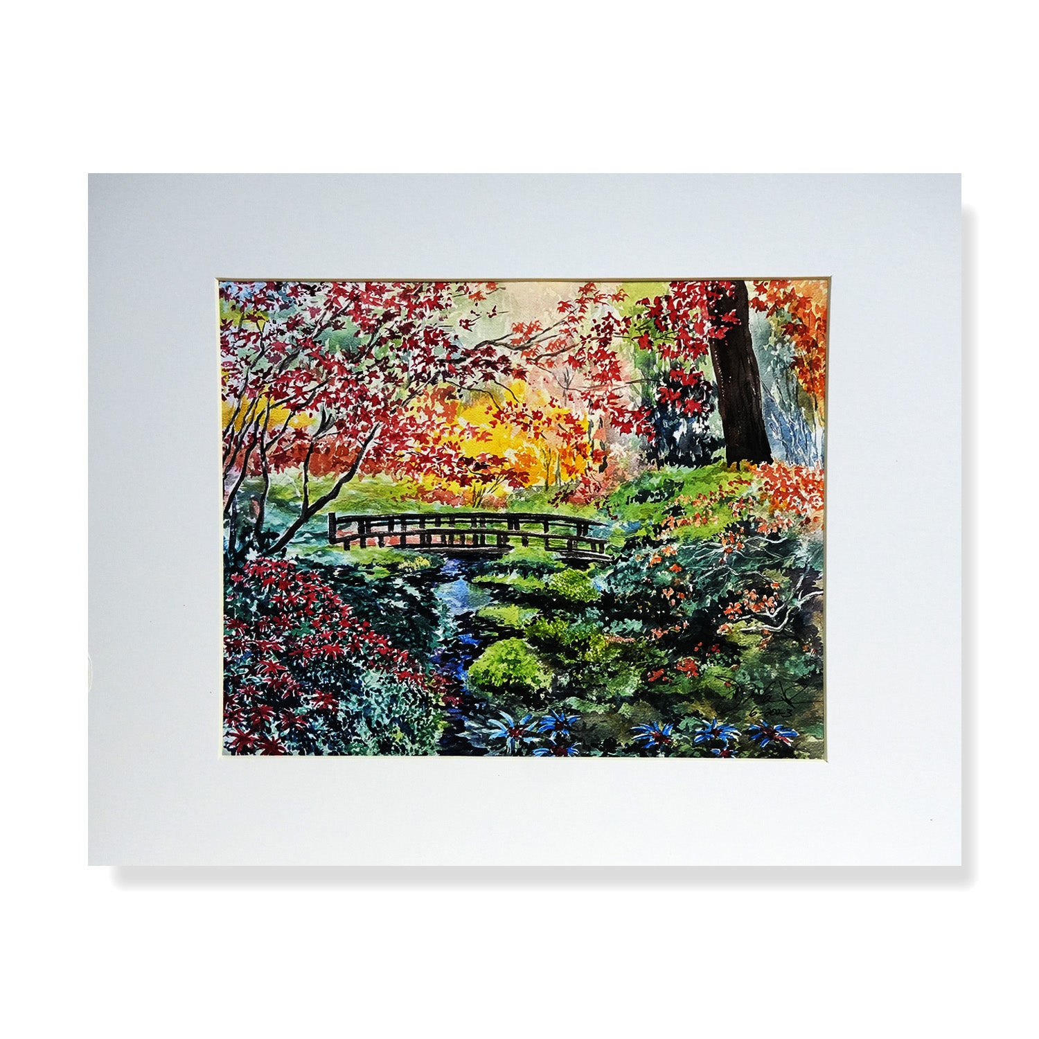 Watercolor painting of a colorful Oriental Garden inspired by Zen design by Treasure Coast artist Don MacIntosh
