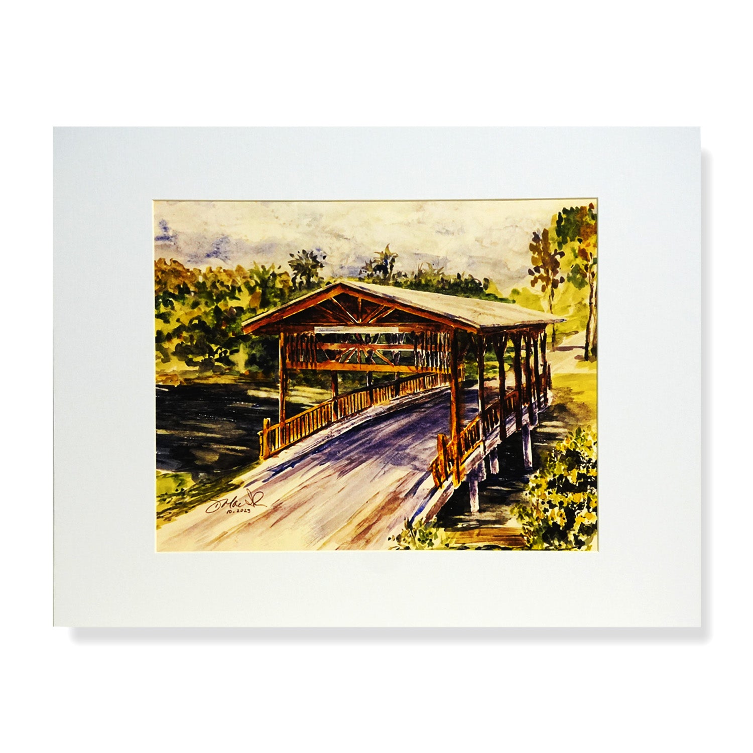 Watercolor painting of the Covered Bridge in Palm City, Florida by Treasure Coast artist Don MacIntosh
