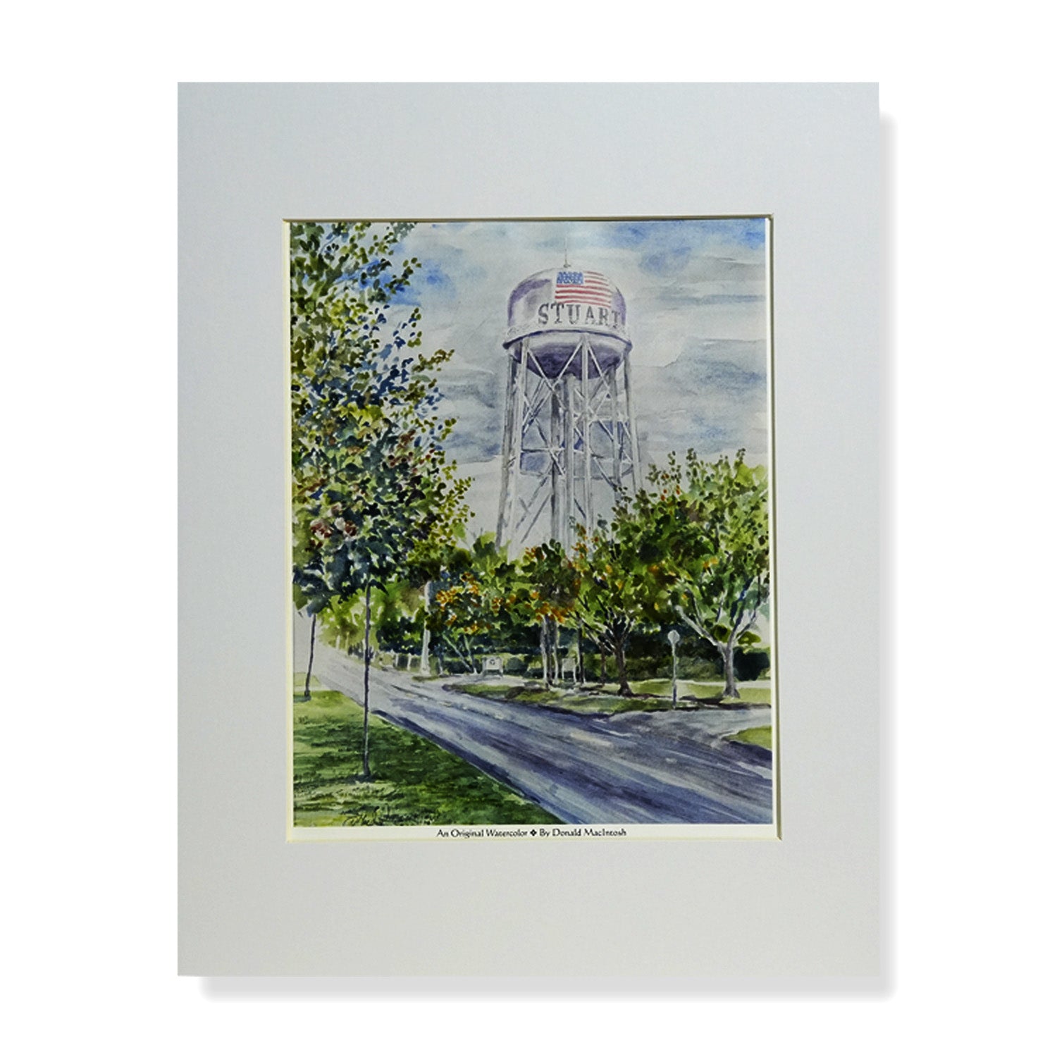 Watercolor painting of the Stuart Water Tower by Donald O. MacIntosh, Treasure Coast artist
