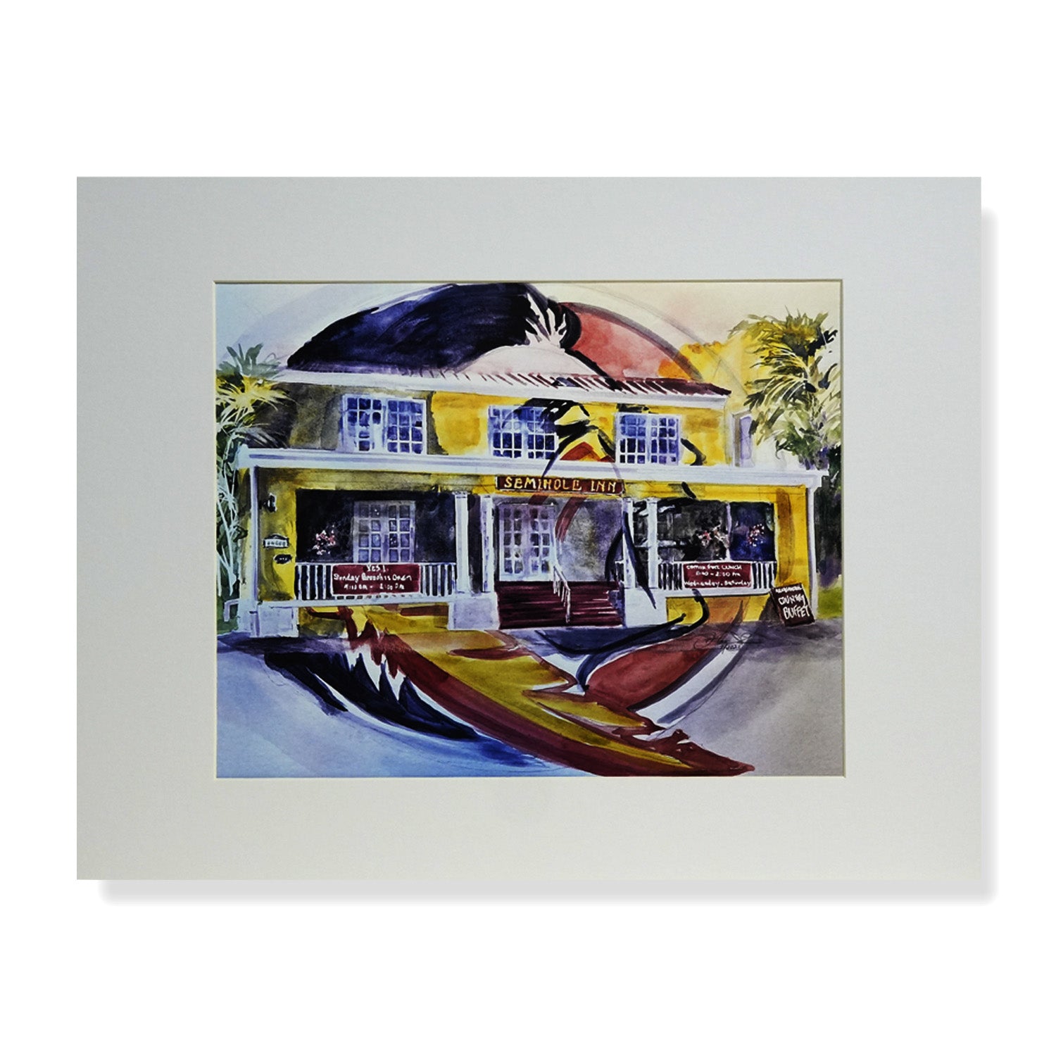 Watercolor painting of the historic Seminole Inn in Indiantown, Florida by Treasure Coast artist Don MacIntosh
